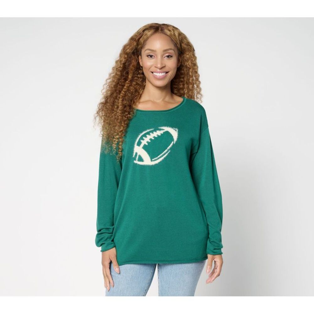 Belle by Kim Gravel Women's Top Sweater Sz M Game Day Football Green A697974